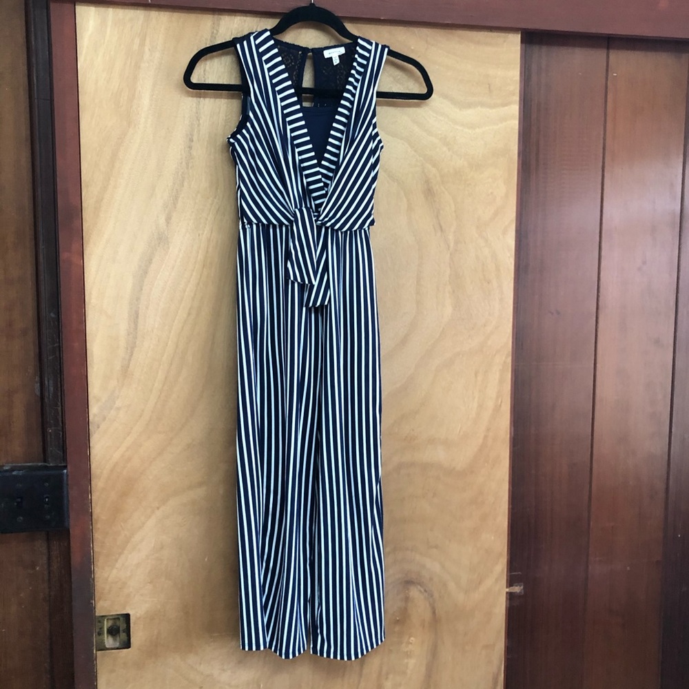 Girls Striped Romper w/ Lace Detail